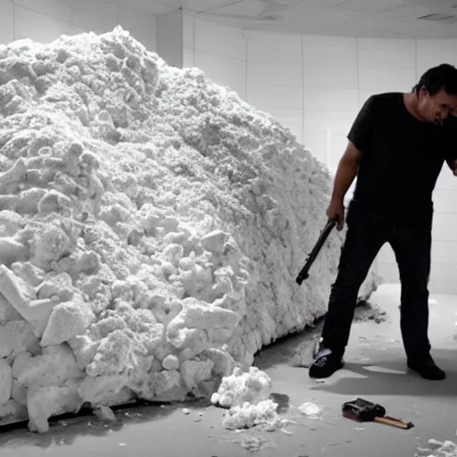 Prompt: tony Montano snorting a giant pile of cocaine with an ak47 hyperdetailed studio photo