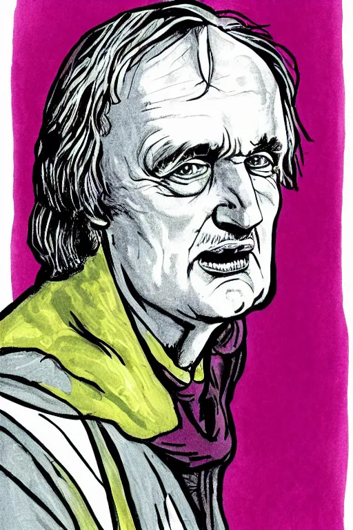 Image similar to colored illustration of Richard Dawkins as a satanic high priest, by Julie Doucet