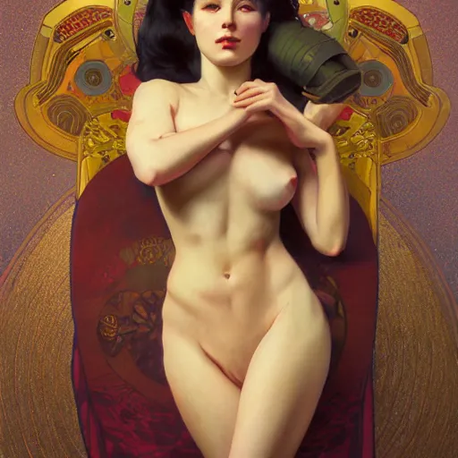 Prompt: modern women | hyperrealistic | action pose | digital painting | trending on artstation | pinup portrait | clean | illustration | dressed | Unreal Engine 5 | 8k resolution | by Greg Rutkowski Alphonse Mucha Gustav Klimt and Mel Ramos