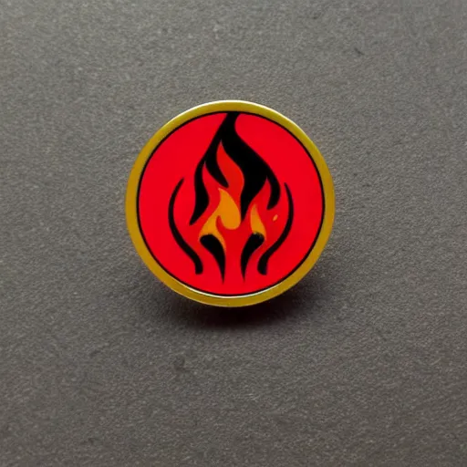 Image similar to minimalistic clean enamel pin of fire flame warning label, retro design