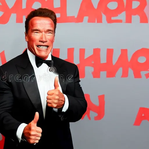 Prompt: arnold schwarzenegger doing a thumbs up pose, stock photo