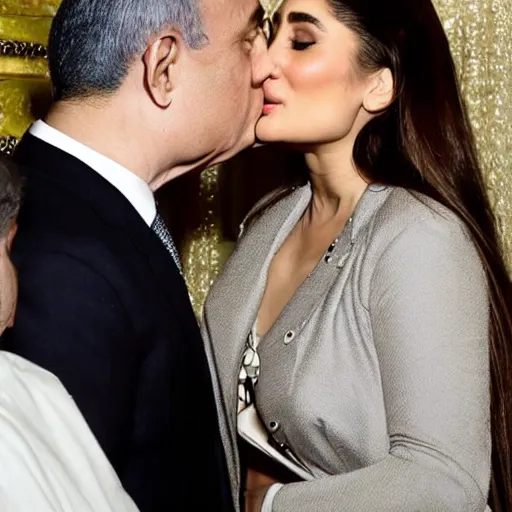 Prompt: kareena kapoor kissing benjamin netanyahu