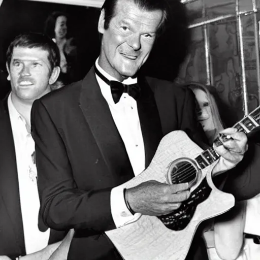 Image similar to roger moore in a nightclub in florida playing guitar