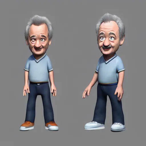 Prompt: bill murray as a cartoon character, 3 d model, pixar, vray 3 d render