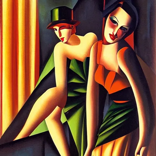 Image similar to art deco scenic, old movie, highly detailed, photorealistic, by tamara lempicka