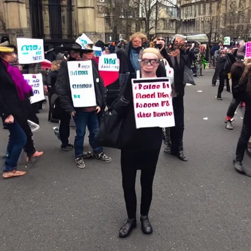 Prompt: Andrew Tate wearing Groucho classes at a women’s rights protest