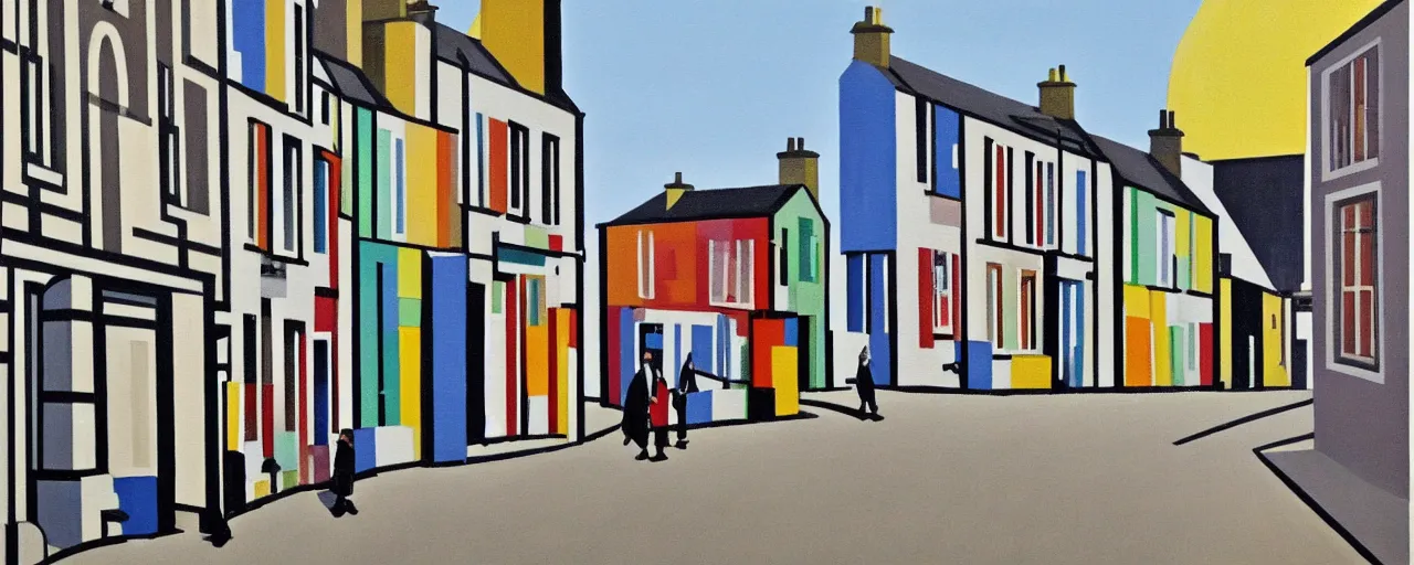 Image similar to a painting of street life in kirkwall orkney, by Bridget Riley