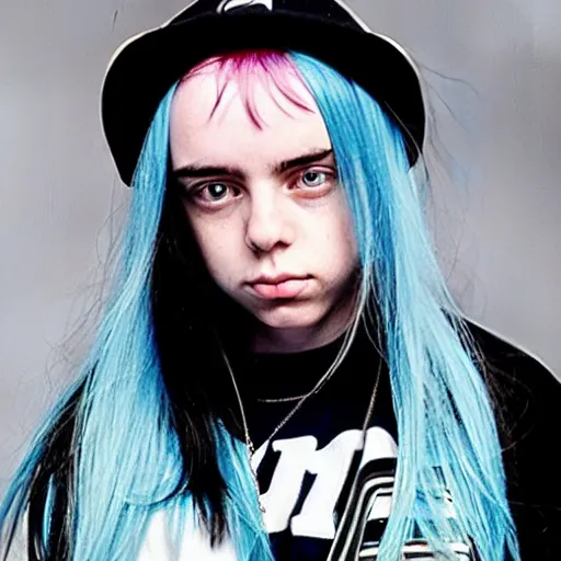 Image similar to billie eilish as an american rapper in 1990 4k