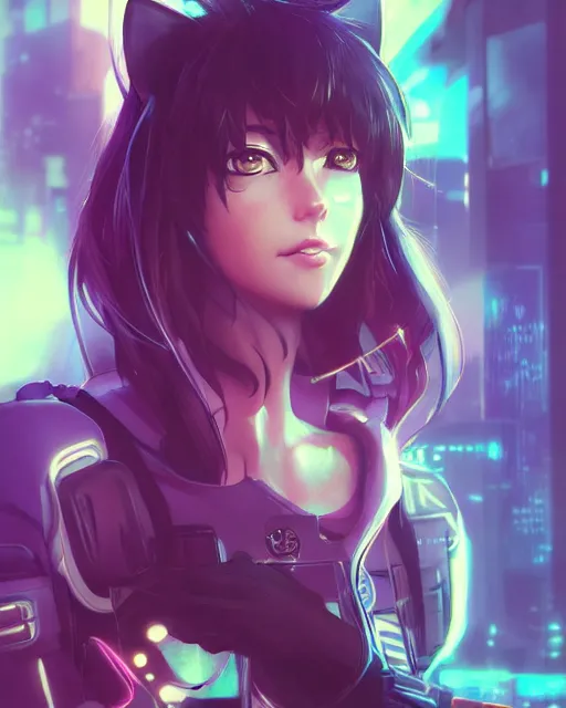 Prompt: anime key visual of a cat girl police officer, neon, cyberpunk, futuristic, stunning, highly detailed, digital painting, artstation, smooth, soft focus, illustration, art by artgerm and greg rutkowski and alphonse mucha