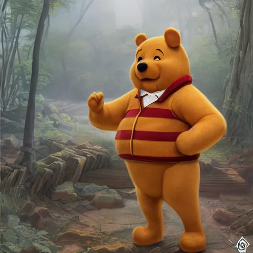 Prompt: clear portrait of xi jiping as winnie the poo, cottagecore!!, detroit hood background hyper detailed, character concept, full body, dynamic pose, elegant, intricate, highly detailed, digital painting, artstation, concept art, smooth, sharp focus, illustration, art by artgerm and greg rutkowski and alphonse mucha