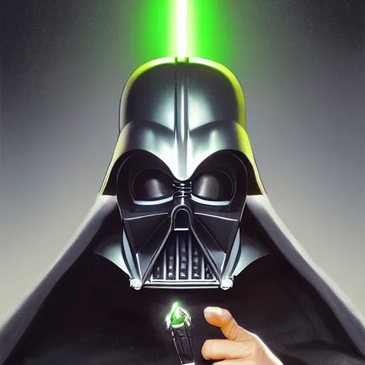 Image similar to Portrait of Mark hamil in the darth vader suit holding a green lightsabre, no helmet, elegant, digital painting, highly detailed, ultra realistic, fantasy, artstation, concept art, smooth, sharp focus, illustration, art by artgerm and greg rutkowski and alphonse mucha, studio lighting