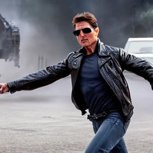 Image similar to film still of tom cruise as the terminator in terminator 8 ( 2 0 2 3 )