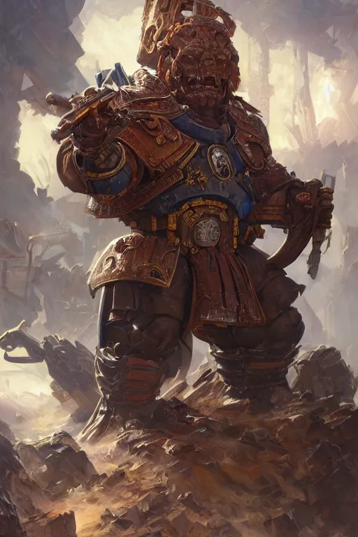 Image similar to arnold schwarzenegger as a warhammer ork boss, highly detailed, digital painting, artstation, concept art, sharp focus, illustration, art by artgerm and greg rutkowski and alphonse mucha