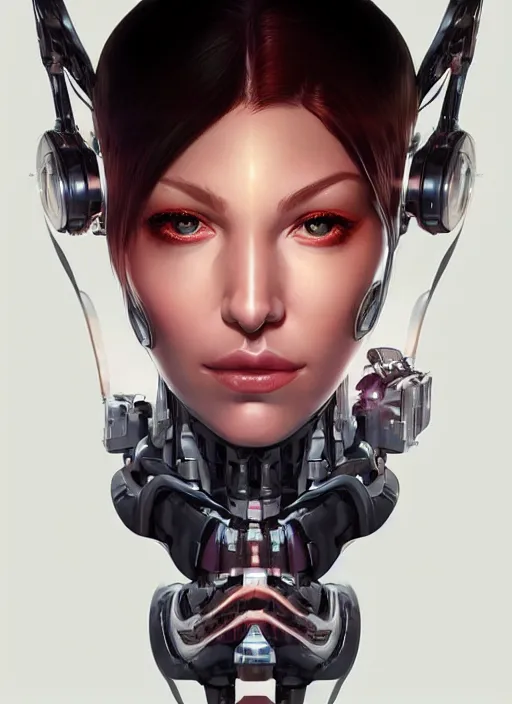 Image similar to portrait of a cyborg woman who turns her head to the ((((((right))))) left+4 (((((up))))) (((((down))))) by Artgerm,eyes closed , biomechanical, hyper detailled, trending on artstation