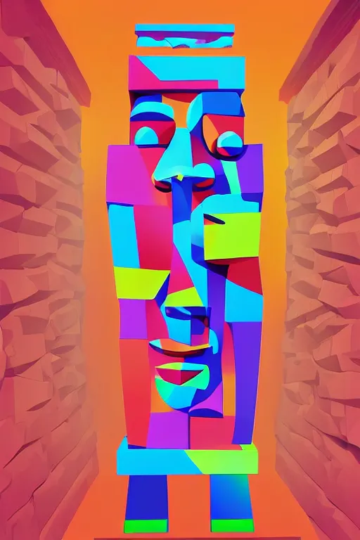 Image similar to cubist moai statue cutout digital illustration cartoon colorful beeple