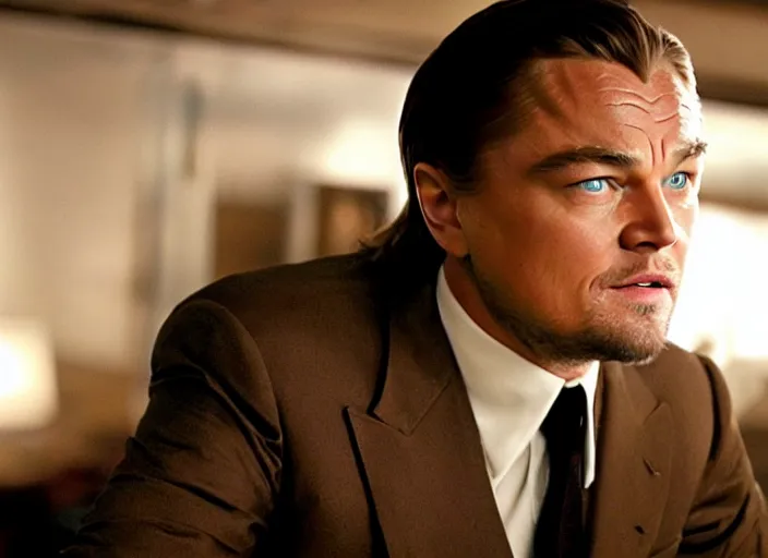 Prompt: film still of Leonardo DiCaprio as Cobb in Inception, 4k