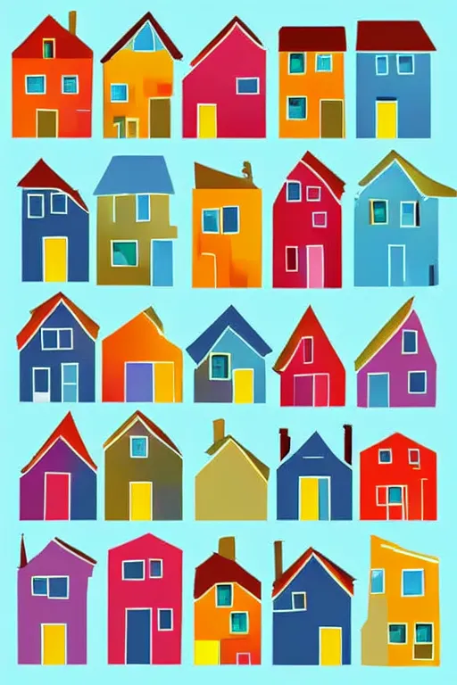 Image similar to minimalist boho style art of colorful houses, illustration, vector art