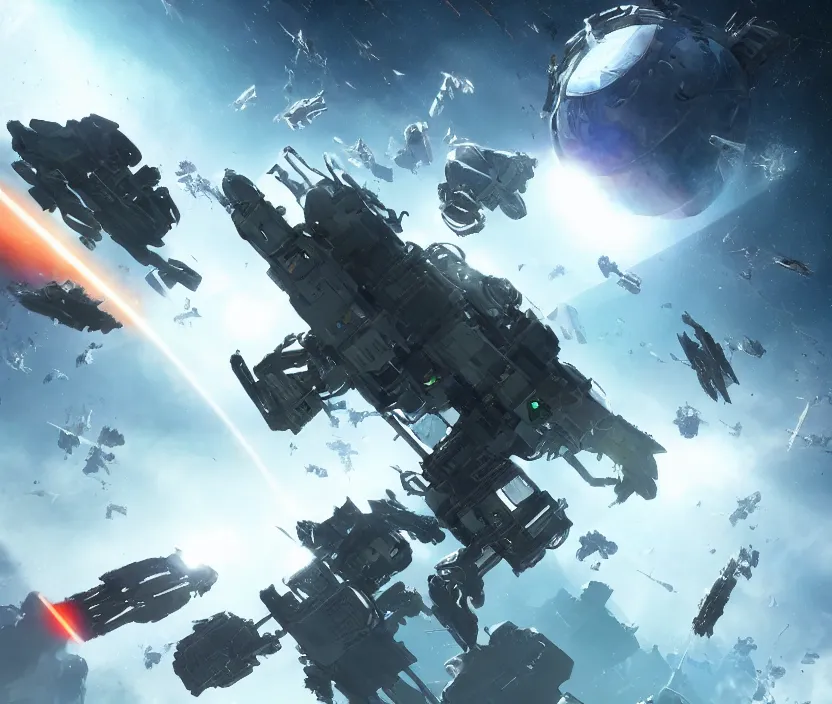 Image similar to an epic space battlem trending on cgsociety