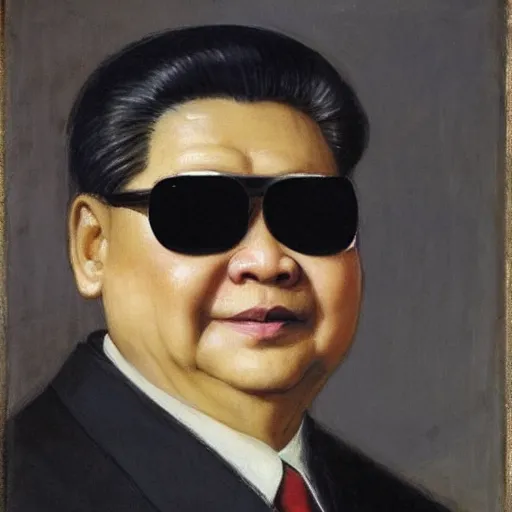 Prompt: xi jinping wearing sunglasses and holding a maotai wine by antonio mancini 1 8 7 4