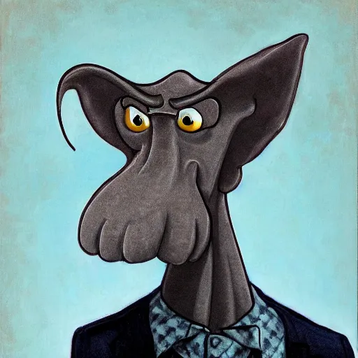 Prompt: handsome squidward, retarded wolf portrait