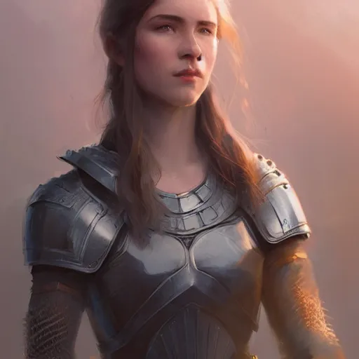 Prompt: portrait of a beautiful young irish woman with boyish hair wearing full plate armor, HD, D&D 4k, 8k, incredibly detailed, intricate, masterpiece, digital illustration by greg rutkowski, trending on artstation, character design, concept art