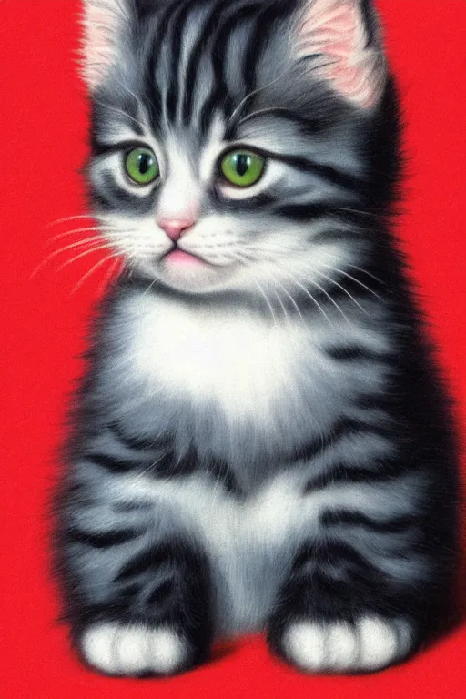 Prompt: 8K UHD cute kitten with floppy ears, by René Magritte, very detailed, matte, Gaussian blur, tone mapped