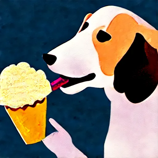 Image similar to painting of a dog eating ice cream