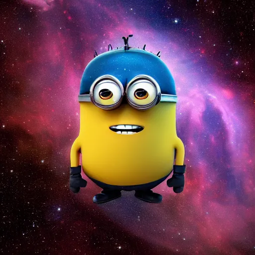 Prompt: hubble space telescope photo of a nebula in the shape of a cute minion, detailed, 4 k