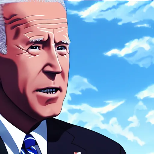 Image similar to photorealistic Joe Biden if he were an anime girl anime key visual, digital art, anime screenshot, kyoto animation, makoto shinkai, trending on artstation