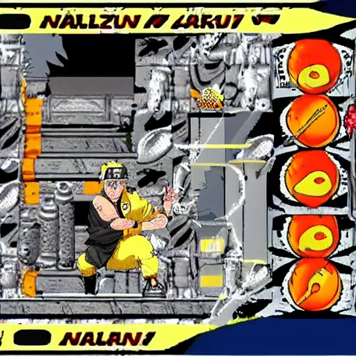 Image similar to naruto uzumaki in metal slug z in the style of alan bean