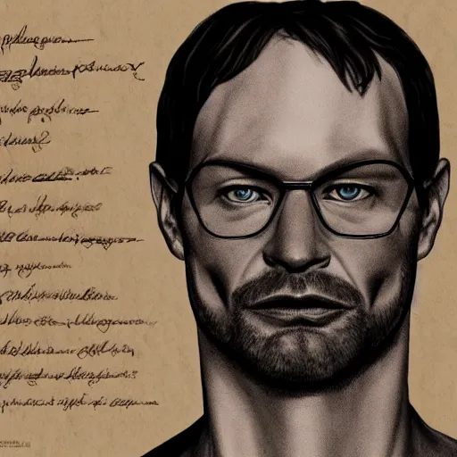 Prompt: anatomy of jeffrey dahmer, da vinci notes, ultradetailed, sketch, anatomy study, artstation