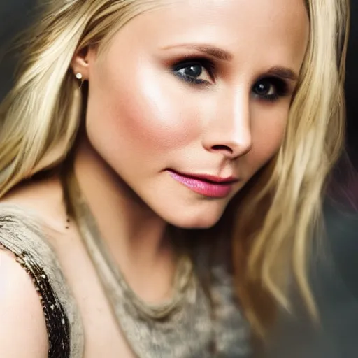 Image similar to beautiful highly detailed portrait photograph of kristen bell, 35mm, sigma f/1.4