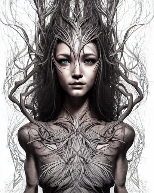 Image similar to digital art, centered elven body made with intricate roots, by James Jean and by artgerm, by ross tran , ultradetailed, charachter design, concept art, trending on artstation,