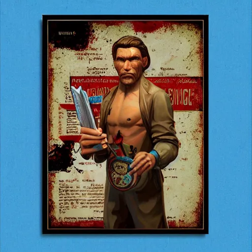 Image similar to saint homo neanderthalis portrait poster with book of science on his right hand, pop art, gta chinatown wars art style, bioshock infinite art style, hyperrealistic, two colors, paper border frame, 4 k, remove duplicate content, justify contents center.