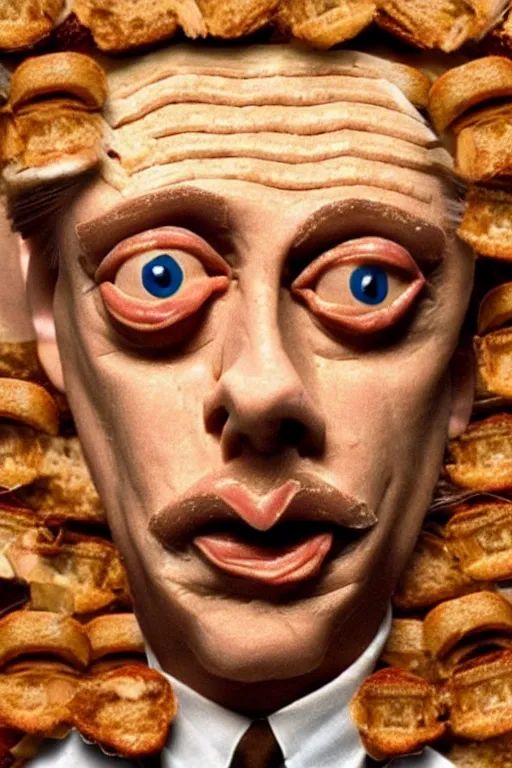 Prompt: film still of steve buscemi made out of bread in the matrix, 4 k