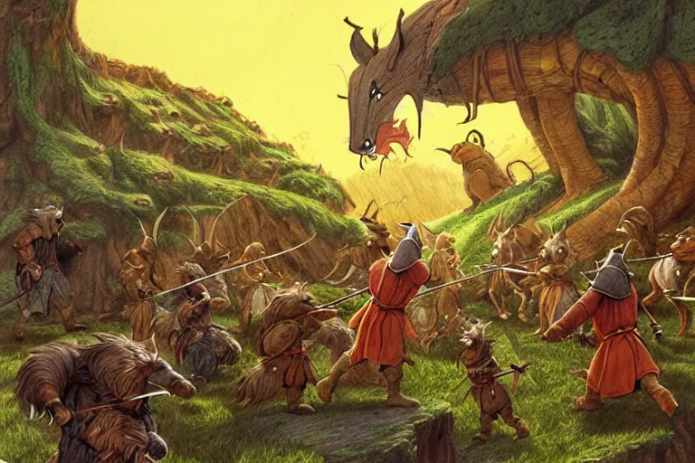 Image similar to an epic scene from redwall by brian jacques, detailed, fantasy concept art