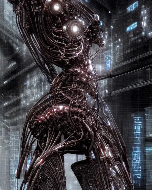 Prompt: photo of a biomechanical torso of a cyborg plugged into a quantum computer with cables and wires. cyberpunk horror style. art by luis royo. highly detailed 8 k. intricate. nikon d 8 5 0 5 5 mm. award winning photography.