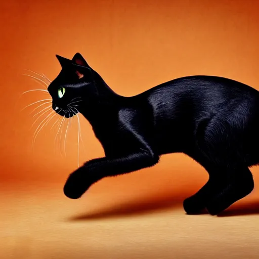 Image similar to a detailed full height photo of a extravagant black cat dancing and wearing high heels