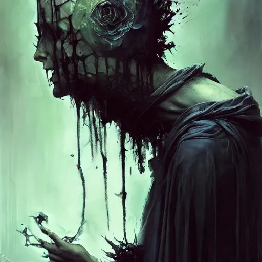 Image similar to dark cloaked necromancer, by artur bordalo and tom bagshaw and craig davison and guy denning and harumi hironaka, trending on artstation hq, deviantart, pinterest, 4 k uhd image