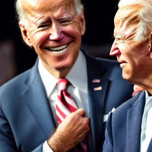 Image similar to A photo of joe biden teams up with a teenage joe biden, perfect faces, 50 mm, award winning photography