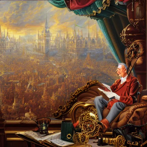 Prompt: the ceo of stock market, Realistic, Regal, Refined, Detailed Digital Art, Michael Cheval, Walt Disney (1937), François Boucher, Oil Painting, Steampunk, Highly Detailed, Cinematic Lighting, Unreal Engine, 8k