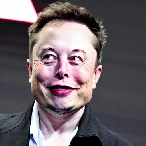 Prompt: elon musk with a face like the trollface meme