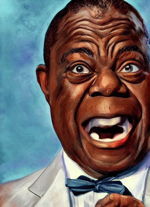 Prompt: a portrait of louis armstrong holding a white handkerchief, by tai - shan schierenberg, dramatic lighting, highly detailed digital painting