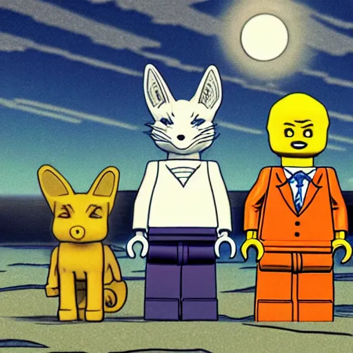 Image similar to Legoshi from Beastars standing at a moonlit beach, modern anime style