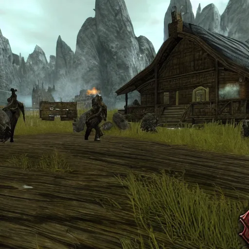 Prompt: A screenshot of Skyrim if it were a 2D game