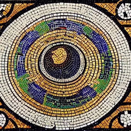 Image similar to byzantine mosaic art of a space ship