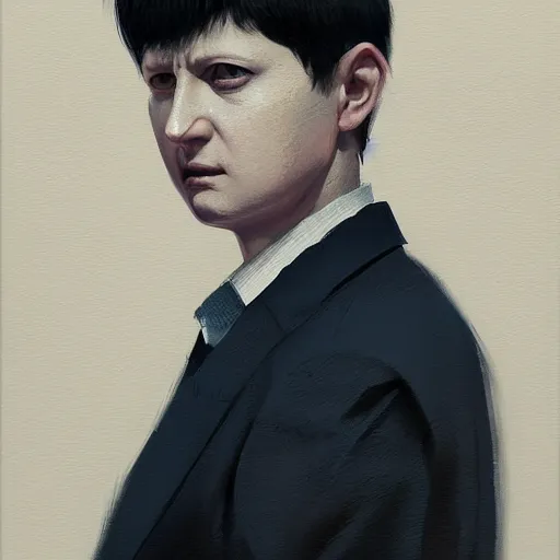 Image similar to hyper realistic, surreal, portrait of mob psycho, shigeo kageyama painted by greg rutkowski, wlop, loish,