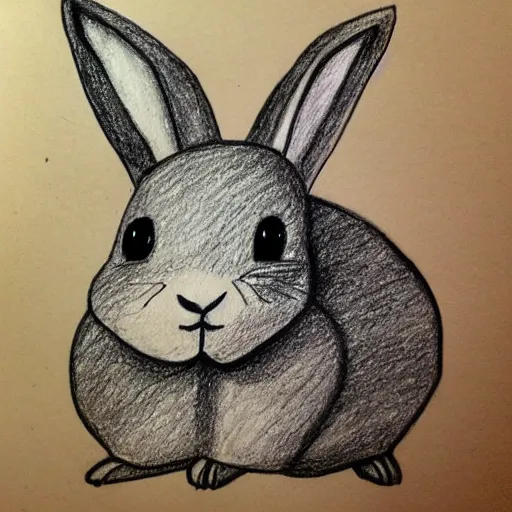 Prompt: a drawing of a rabbit made by a 7 year old