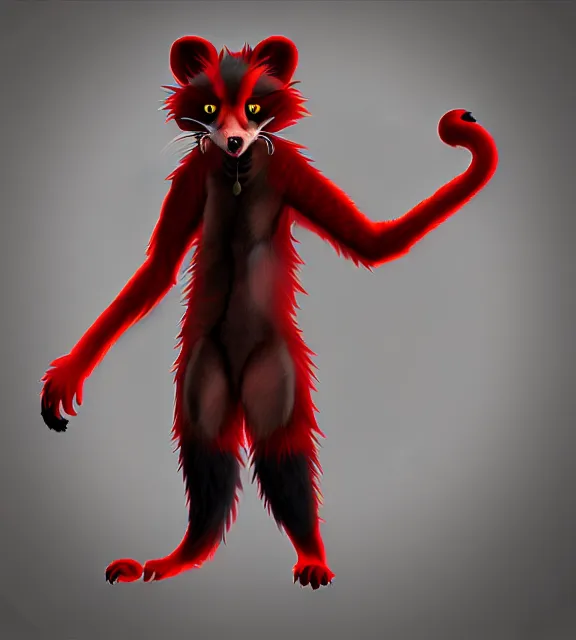 Image similar to furry - male - red - black - weasel - chaos theorist - fursona uhd ue 5 visual novel pc game expressions, photorealistic