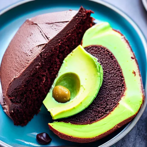 Prompt: chocolate cake with avocado and olives